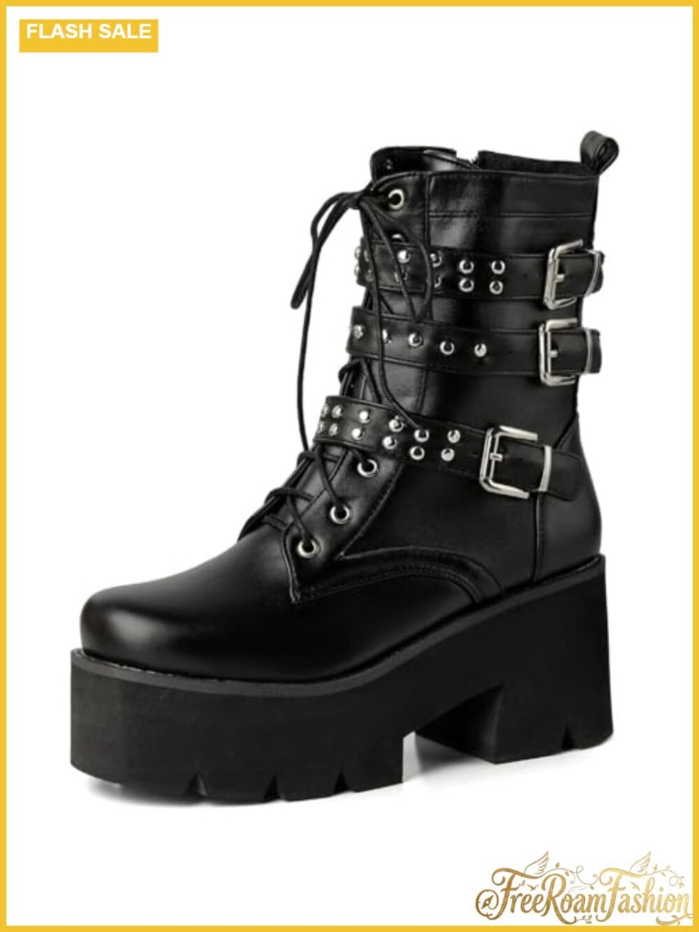 LUXMAX Women's Goth Chunky Platform Ankle Boots Synthetic Lace Up